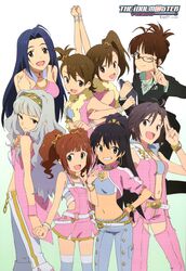  absurdres akizuki_ritsuko black_hair blue_hair brown_hair cool_&amp;_sexy_(idolmaster) futami_ami futami_mami ganaha_hibiki glasses green_eyes highres idolmaster iizuka_haruko kikuchi_makoto looking_back megami miura_azusa multiple_girls official_art open_mouth ponytail red_eyes shijou_takane silver_hair takatsuki_yayoi wink 