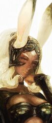  armor breasts bunny_ears bust dark_skin final_fantasy final_fantasy_xii fran helmet hiroko_(keshika) long_hair red_eyes solo viera white_hair 