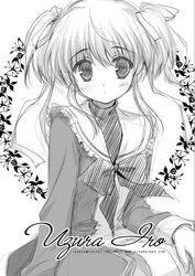  mashiroiro_symphony monochrome ribbon sailor_dress santa_matsuri school_uniform serafuku sketch solo twintails uryuu_sakuno 