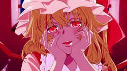  blonde_hair blush face flandre_scarlet gasai_yuno hands_on_own_cheeks hands_on_own_face hands_to_face hat mirai_nikki nail_polish open_mouth parody red_eyes rukashima side_ponytail solo the_embodiment_of_scarlet_devil touhou wings yandere yandere_trance 