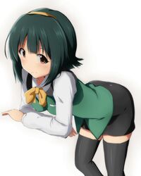  black_thighhighs blackthighhighs brown_eyes green_hair highres idolmaster mole otonashi_kotori rariemonn short_hair smile solo thigh-highs thighhighs zettai_ryouiki 
