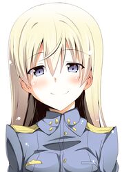  blonde_hair blue_eyes blush eila_ilmatar_juutilainen hajime_(kinyou_club) long_hair military military_uniform smile solo strike_witches uniform 