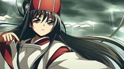  1girl black_hair blueness_(michikusakan) bow_(weapon) brown_eyes clouds keikain_yura long_hair nurarihyon_no_mago onmyouji solo sunlight weapon wide_sleeves 