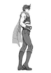  1boy boots jojo_no_kimyou_na_bouken joseph_joestar_(young) kurenai_karasu midriff monochrome scarf solo 