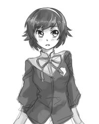  blush blush_stickers drawfag hairband kami_nomi_zo_shiru_sekai monochrome pas_(paxiti) ribbon school_uniform short_hair sketch solo takahara_ayumi 