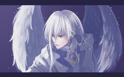  angel_wings bad_id brooch card_captor_sakura cardcaptor_sakura hitsuji_(hanatoutau) jewelry lavender_eyes letterboxed male slit_pupils solo white_hair wings yue_(ccs) 