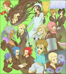  ? akizuno apron axel banana beard black_hair blonde_hair blue_eyes blue_hair broom brown_hair bug cd cloak dark_skin demyx earrings eating eyepatch facial_hair facial_mark fan food fruit gloves green_eyes grey_hair gun hair_over_one_eye highres jewelry kingdom_hearts kingdom_hearts_358/2_days ladle larxene lexaeus long_hair luxord marluxia midriff organization_xiii pink_hair pizza pointy_ears ponytail pot purple_eyes purple_hair racket red_hair redhead roxas saix sandwich scar short_hair silver_hair simple_background sweat tennis_racket toy_hammer umbrella vexen violet_eyes weapon wink wristband xaldin xemnas xigbar xion_(kingdom_hearts) yellow_eyes zexion 