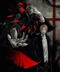  caster_(fate/zero) fate/stay_night fate/zero fate_(series) male multiple_boys muted_color muted_colors orange_hair sawanaga_mohei to-ad uryuu_ryuunosuke 