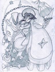  alex_ahad breasts capcom chinese_clothes claw_(weapon) claws cleavage cleavage_cutout darkstalkers hsien-ko jiangshi knife large_breasts lei_lei mace ofuda oh8 one_eye_covered scimitar short_hair signature sketch solo sword vampire_(game) weapon weights 