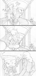  comic dio_brando graphite_(medium) highres jojo_no_kimyou_na_bouken monochrome parody robert_eo_speedwagon traditional_media translation_request utano 