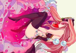 animal_hat apple aya_(min412) boots brown_hair eating food fruit hat high_heels highres mawaru_penguindrum penguin_3-gou princess_of_the_crystal red_eyes ribbon shoes takakura_himari thigh-highs thigh_boots thighhighs 