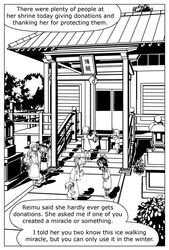  comic detached_sleeves english hakurei_reimu kirisame_marisa kochiya_sanae long_hair monochrome multiple_girls praying short_hair shrine sixten snake touhou 