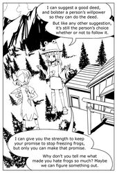  book cirno comic english flying hands_on_hips hat ice_wings long_hair monochrome moriya_suwako multiple_girls short_hair sixten touhou wings 