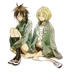  black_hair black_legwear black_socks blonde_hair bloomers braid buruma demon's_souls demon's_souls female footwear green_eyes gym_uniform jacket kimitty kmitty legs long_hair maiden_astraea maiden_in_black multiple_girls short_hair single_braid sitting sleeves_past_wrists socks thigh-highs thighhighs track_jacket track_suit uniform 