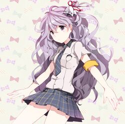  1girl armband breasts dasulchan long_hair necktie original purple_hair skirt solo very_long_hair violet_eyes 