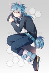  1boy animal_ears blue_hair copyright_name dasulchan dramatical_murder solo tail 