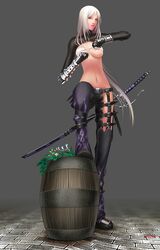  anima barrel breasts celia_(anima) flower gauntlets green_eyes sheath sheathed sword tubetop tying underboob underboobs weapon wen-m white_hair 