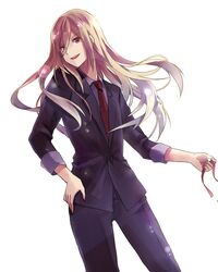  adult afuro_terumi androgynous blonde_hair brown_eyes formal inazuma_eleven inazuma_eleven_(series) inazuma_eleven_go long_hair male necktie oyu_cocoa smile solo suit 
