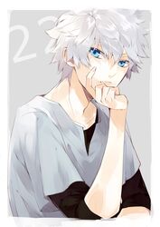  adult blue_eyes hssno108 hunter_x_hunter killua_zoldyck male short_hair solo white_hair 