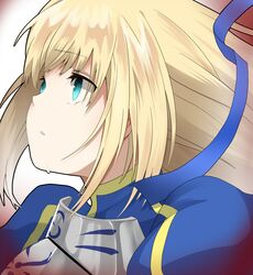  armor blonde_hair fate/stay_night fate/zero fate_(series) hair_down hair_ribbon kamina_ryuu kamiya_ryuu long_hair portrait ribbon saber solo 