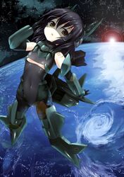  bad_id busou_shinki doll_joints earth head_mounted_display lens_flare mecha_musume military milky_way mitsubishi_atd-x orbit space star_(sky) 