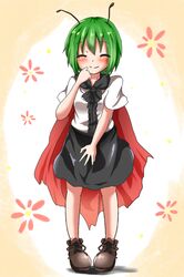  1girl blush closed_eyes facing_viewer green_hair highres short_hair smile solo touhou udongein wriggle_nightbug 