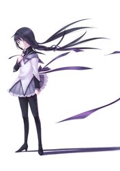  akemi_homura black_hair braid high_heels hooko long_hair magical_girl mahou_shoujo_madoka_magica pantyhose ribbon shoes skirt solo 