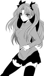  1girl fate/stay_night fate_(series) hair_ribbon long_hair ribbon solo thigh-highs toosaka_rin turtleneck two_side_up ty_1865 