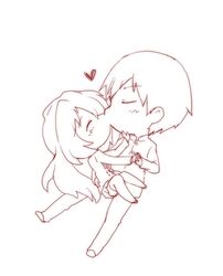  1girl aisaka_taiga animal_ears brown_hair carrying chibi closed_eyes couple eyes_closed height_difference kiss monochrome princess_carry rikuta school_uniform skirt smile takasu_ryuuji thigh-highs thighhighs toradora! 