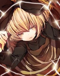  blonde_hair bow hair_bow kurodani_yamame miya_(tsumazukanai) short_hair solo touhou yellow_eyes 
