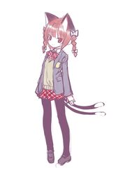  animal_ears bad_id bangs black_legwear blazer blunt_bangs bow braid cat_ears cat_tail child dress_shirt extra_ears grin hair_ribbon kaenbyou_rin kiira leggings loafers multiple_tails pantyhose pigeon-toed pigeon_toed plaid plaid_skirt pleated_skirt pocket red_eyes red_hair redhead ribbon school_uniform shirt shoes short_hair skirt smile solo standing sweater tail touhou twin_braids twintails uniform 
