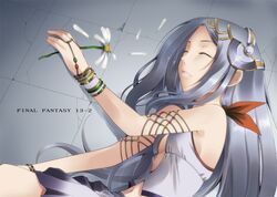  eyes_closed final_fantasy_xiii-2 flower hayashi_kasutamu navel no_bra paddra_nsu-yeul sideboob 