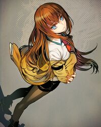 blue_eyes brown_hair jacket legwear_under_shorts makise_kurisu necktie pantyhose shorts steins;gate tenkuu_sphere 