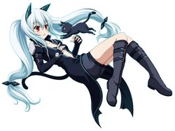  1girl animal_ears blue_hair cat cat_ears cat_tail long_hair red_eyes shira-nyoro tail twintails 
