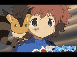  black_eyes brown_hair kaname_madoka kaze_no_tani_no_nausicaa kyubey mahou_shoujo_madoka_magica nausicaa parody shirosato studio_ghibli style_parody teto 