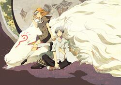  1girl 3355_(kpo) blonde_hair book cat_teaser dual_persona grandmother_and_grandson indian_style madara_(natsume_yuujinchou) natsume_reiko natsume_takashi natsume_yuujinchou nyanko school_uniform sitting white_hair 