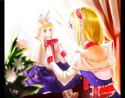  alice_margatroid animal_ears blonde_hair blue_eyes boots bow bunny_ears capelet dress hairband hood pillarboxed shanghai_doll short_hair smile solo touhou yamada_ranga 