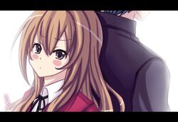  blue_hair brown_eyes brown_hair long_hair school_uniform takasu_ryuuji toradora! 