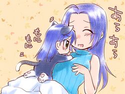  animal_ears blue_hair blush brown_eyes cat cat_ears chibi idolmaster kawai_fuguri kisaragi_chihaya kneading long_hair lowres miura_azusa multiple_girls 