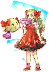  artist_request boo bow fan frills ghost gloves green_hair long_hair open_mouth paper_mario personification red_eyes red_shoes shoes skirt socks tagme 