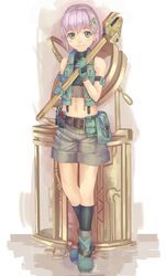  eichisu gloves green_eyes hair_ornament highres kneehighs midriff original pink_hair short_hair shorts solo standing wrench 