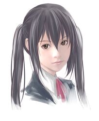  black_hair brown_eyes k-on! long_hair nakano_azusa portrait realistic shoumaru_(gadget_box) solo twintails 