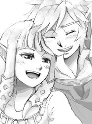  hat link long_hair monochrome nintendo pointy_ears princess_zelda saiba_(henrietta) skyward_sword smile tegaki the_legend_of_zelda 