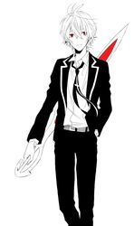  1boy blazer nagisa_kaworu necktie neon_genesis_evangelion neon_genesis_evangelion_gakuen_datenroku red_eyes sagari24 school_uniform solo spot_color weapon 
