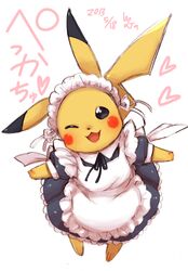  apron cosplay dress maid maid_headdress pikachu pokemon wink yanagida_fumita 