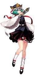  bad_id blue_eyes bow green_eyes green_hair hat irua mary_janes ribbon rod_of_remorse shikieiki_yamaxanadu shoes short_hair skirt smile socks solo touhou white_legwear white_socks 