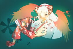 bangs blunt_bangs detached_wings fiery_wings fujiwara_no_mokou hands_in_pockets long_hair pannakottai pants red_eyes shoes solo suspenders touhou white_hair wings 