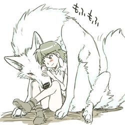  blush boots earrings jewelry mononoke_hime necklace nuzzle san short_hair souko_souji studio_ghibli wolf 