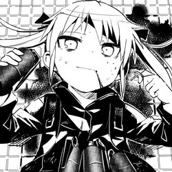  explosive grenade hair_ribbon kill_me_baby leon_the_professional monochrome ribbon sonya_(kill_me_baby) twintails watarai_keiji weapon 