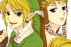  bad_id blonde_hair blue_eyes brown_hair earrings gloves hat jewelry link long_hair nintendo pointy_ears princess_zelda saiba_(henrietta) smile the_legend_of_zelda tiara twilight_princess 